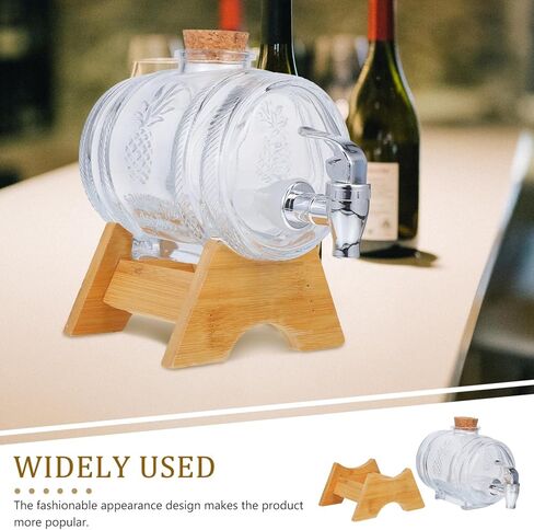 OUNONA Retro Glass Drink Barrel with Bamboo Stand and Sealing Lid for Home Brewing and Party Use Capacity Unique Design for Elegant Beverage Dispensing in Kuwait