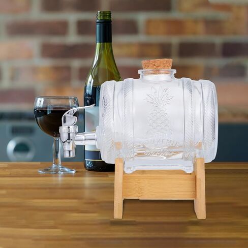 OUNONA Retro Glass Drink Barrel with Bamboo Stand and Sealing Lid for Home Brewing and Party Use Capacity Unique Design for Elegant Beverage Dispensing in Kuwait