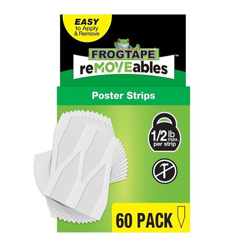 FrogTape reMOVEables Poster Strips, No Damage Hanging Strips, Removable Poster Hangers, Stick On Adhesive Wall Tape Alternative for Pictures, Home, School, Office, White, 16 Strips in Kuwait