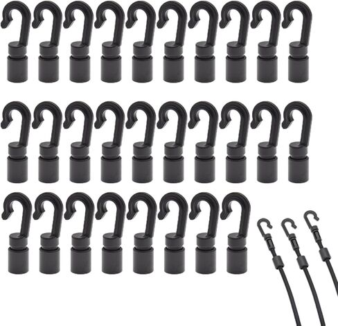 30 Pack Bungee Cord Hooks 1/4 Inch Elastic Bungee Shock Cords Ends Hook for 3/16 inch to 1/4'' Elastic Shock Cord Nylon Stretch String Kayak Bungee Rope Roll Deck Camping Backpacking Tarp in Saudi Arabia