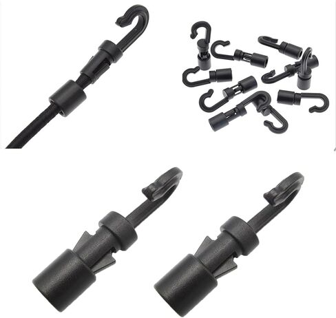 30 Pack Bungee Cord Hooks 1/4 Inch Elastic Bungee Shock Cords Ends Hook for 3/16 inch to 1/4'' Elastic Shock Cord Nylon Stretch String Kayak Bungee Rope Roll Deck Camping Backpacking Tarp in Saudi Arabia