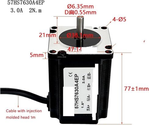 Stepper Motor NEMA23 2-Phase 4 Wire fuselage Length 76mm 1.8Nm .8Degree 3A Shaft 6.35mm Single/Double 57HS7630A4EP/B4EP in Kuwait