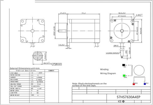 Stepper Motor NEMA23 2-Phase 4 Wire fuselage Length 76mm 1.8Nm .8Degree 3A Shaft 6.35mm Single/Double 57HS7630A4EP/B4EP in Kuwait