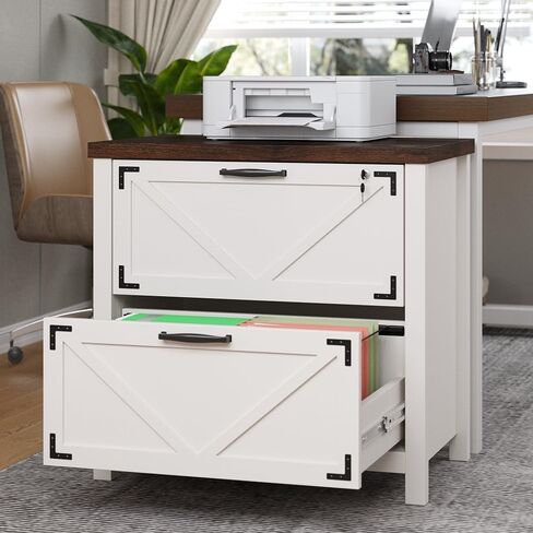 2 Drawer Farmhouse File Cabinet, Wood Filing Cabinets for Home Office, Lateral File Cabinet for Hanging Files Letter/Legal/F4/A4 Size, Brown in Kuwait