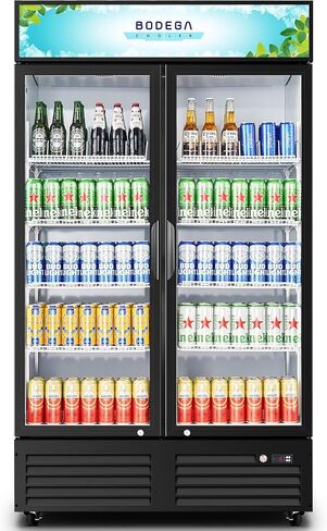 ثلاجة تاجر تجاري Bodegacooler ، 2 ثلاجة مشروبات تجارية من الزجاج ، 40 مكيف. برودة عرض مشروبات FT مع ضوء LED ناعم ورفوف قابلة للتعديل و 4 عجلات قوية (أسود) in Kuwait