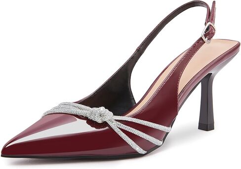 Slingback Heels for Women Pointed Closed Toe Kitten Heel Rhinestone Stiletto Pumps Shoes Work Office Party Prom Bridal Wedding in Kuwait