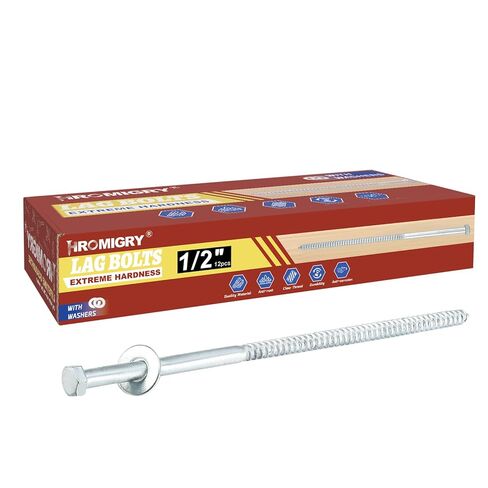 مسامير متخلفة 1/2 بوصة × 16 بوصة (12 قطعة) مسامير متخلفة 1/2 بوصة للخشب، رأس سداسي عالي التحمل مع غسالات، مطلي بالزنك in Kuwait