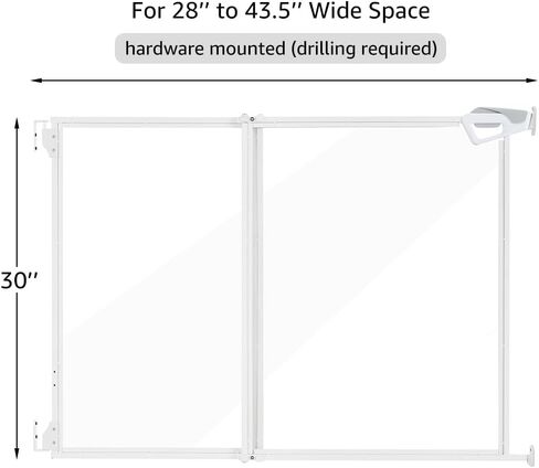 beeNbkks Clear Dog Gate, No Bottom Bar Pet Safety Gate for Doorways Hallways Stairs, Walk Thru Design with One-Hand Dual Swing Door, Indoor and Outdoor Use, Adjustable 28" to 43.5" Wide, 30" Tall in Kuwait
