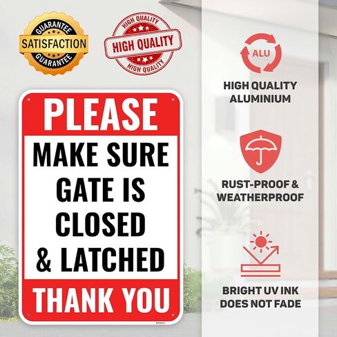 2PC Close And Latch Gate Signs, 10 x 7 Inches - Aluminum - Keep Gate Closed And Locked Sign in Saudi Arabia