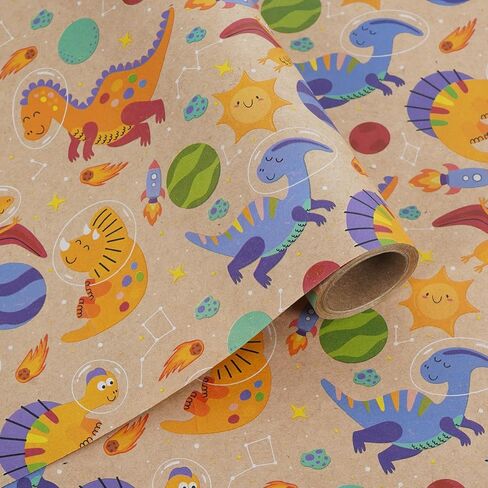 Aimyoo Safari Animal Kids Kraft ورق تغليف عيد الميلاد، لفة جامبو، ورق تغليف هدايا عيد ميلاد سعيد لطيف مقاس 17 × 60 قدم in Kuwait