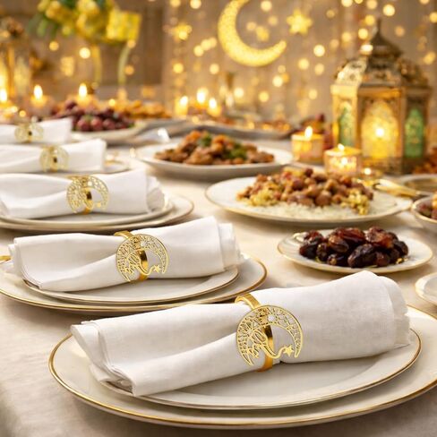 Chris.W 12Pcs Moon and Star Napkin Rings for Eid al-Fitr Ramadan Decorations, Hollow Metal Napkin Holders for Eid al-Adha Table Setting, Muslim Festival Party Dinner Decor Table Accessories (Gold) in Saudi Arabia