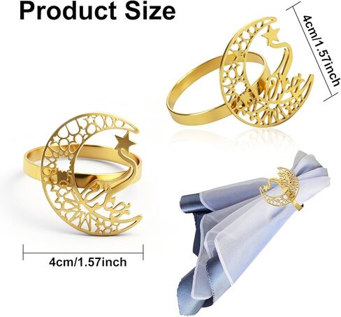 Chris.W 12Pcs Moon and Star Napkin Rings for Eid al-Fitr Ramadan Decorations, Hollow Metal Napkin Holders for Eid al-Adha Table Setting, Muslim Festival Party Dinner Decor Table Accessories (Gold) in Saudi Arabia