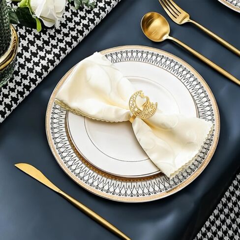 Chris.W 12Pcs Moon and Star Napkin Rings for Eid al-Fitr Ramadan Decorations, Hollow Metal Napkin Holders for Eid al-Adha Table Setting, Muslim Festival Party Dinner Decor Table Accessories (Gold) in Saudi Arabia