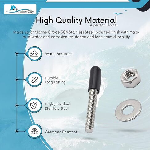 MARINE CITY Mounting Studs Kit for Handrails, Cleats, 304 Grade Stainless Steel, 5/16 x 2-9/16 Inches,Corrosion-Resistant, Includes Washers, Nuts, and Plastic Caps in Saudi Arabia