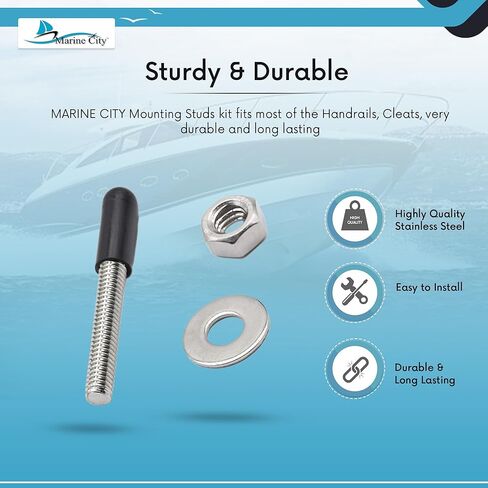 MARINE CITY Mounting Studs Kit for Handrails, Cleats, 304 Grade Stainless Steel, 5/16 x 2-9/16 Inches,Corrosion-Resistant, Includes Washers, Nuts, and Plastic Caps in Saudi Arabia