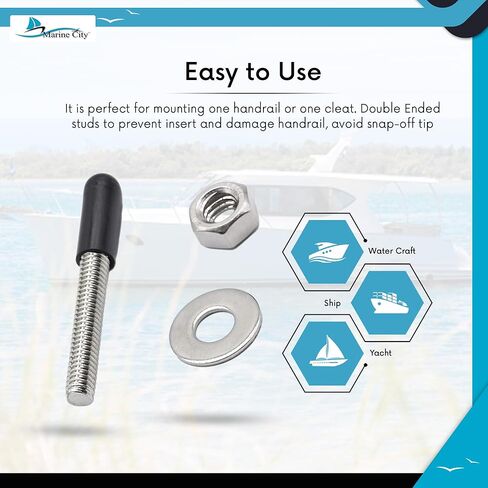 MARINE CITY Mounting Studs Kit for Handrails, Cleats, 304 Grade Stainless Steel, 5/16 x 2-9/16 Inches,Corrosion-Resistant, Includes Washers, Nuts, and Plastic Caps in Saudi Arabia