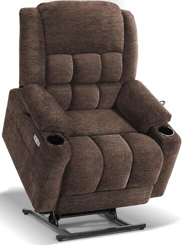 EONIX Wide Lay Flat Power Lift Recliner Chair for Elderly, Oversized Electric Recliner Lift Chair for Adults with Heat and Massage, Cup Holders, 400lbs Heavy Duty, Coffee in Saudi Arabia