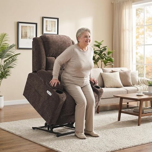 EONIX Wide Lay Flat Power Lift Recliner Chair for Elderly, Oversized Electric Recliner Lift Chair for Adults with Heat and Massage, Cup Holders, 400lbs Heavy Duty, Coffee in Saudi Arabia