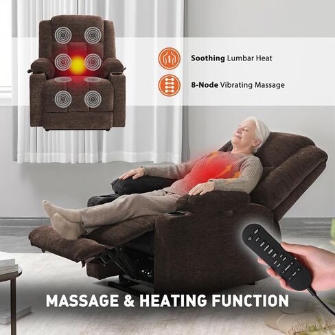 EONIX Wide Lay Flat Power Lift Recliner Chair for Elderly, Oversized Electric Recliner Lift Chair for Adults with Heat and Massage, Cup Holders, 400lbs Heavy Duty, Coffee in Saudi Arabia