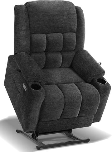 EONIX Wide Lay Flat Power Lift Recliner Chair for Elderly, Oversized Electric Recliner Lift Chair for Adults with Heat and Massage, Cup Holders, 400lbs Heavy Duty, Coffee in Saudi Arabia