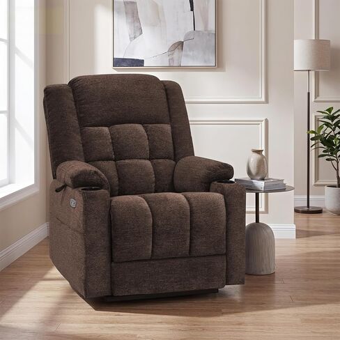 EONIX Wide Lay Flat Power Lift Recliner Chair for Elderly, Oversized Electric Recliner Lift Chair for Adults with Heat and Massage, Cup Holders, 400lbs Heavy Duty, Coffee in Saudi Arabia