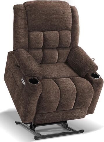 EONIX Wide Lay Flat Power Lift Recliner Chair for Elderly, Oversized Electric Recliner Lift Chair for Adults with Heat and Massage, Cup Holders, 400lbs Heavy Duty, Coffee in Saudi Arabia