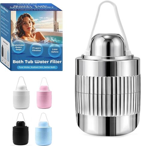 فلتر حمام 17 مرحلة للحوض بتصميم ممتاز ومضاد للتسرب، خرطوشة طويلة العمر سعة 7000 جالون مع فيتامينات C وE + معادن أساسية تزيل الكلور وتنعم الشعر والبشرة والأظافر | براءة اختراع معلقة in Kuwait