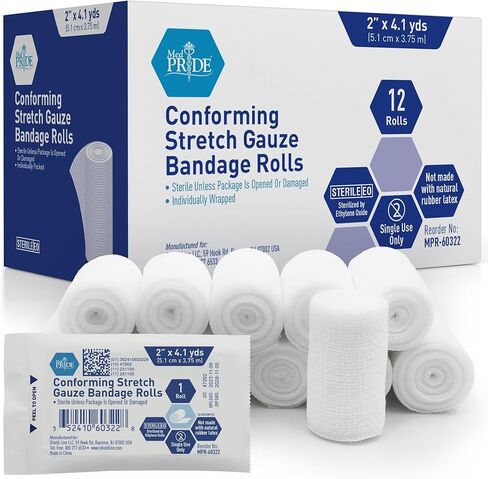 MED PRIDE Sterile Stretch Gauze Bandage,Latex-Free,3 in x 4.1 yd,12-Pack in Kuwait