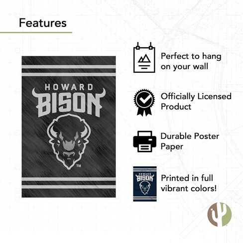 Desert Cactus Howard University Poster Bison HU 11 x 17 Inch Room Office Décor Decoration Official Fan Gear (11x17,Version 3) in Saudi Arabia