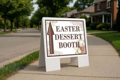 Easter Dessert Booth Easter Spring Vintage Chicks Eggs Basket Brown Up Arrows A-Frame Single Sided 23x23 in. sign in Saudi Arabia