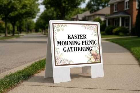 Easter Morning Picnic Gathering Easter Spring Vintage Chicks Eggs Basket Brown Up Arrows A-Frame Single Sided 23x23 in. sign in Kuwait