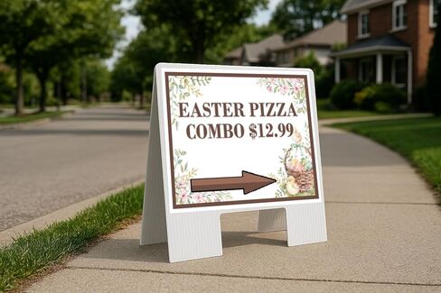 Easter Pizza Combo $12.99 Easter Spring Vintage Chicks Eggs Basket Brown Directional Arrows A-Frame Double Sided 23x23 in. sign in Kuwait