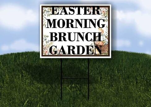 Easter Morning Brunch Garden Easter Spring Vintage Chicks Eggs Basket Brown Up Arrows A-Frame Single Sided 23x23 in. sign in Kuwait