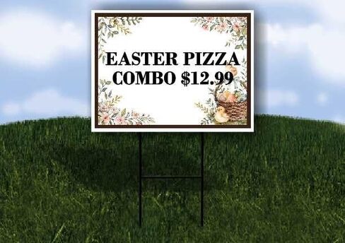 Easter Pizza Combo $12.99 Easter Spring Vintage Chicks Eggs Basket Brown Up Arrows A-Frame Single Sided 23x23 in. sign in Kuwait