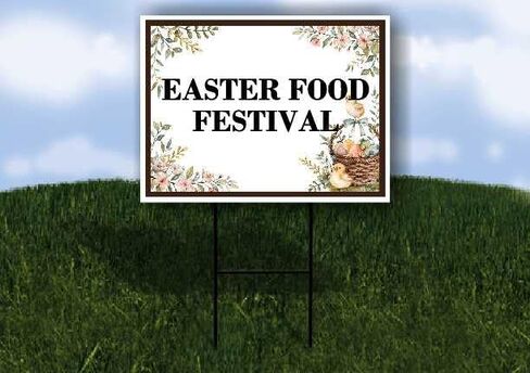 Easter Food Festival Easter Spring Vintage Chicks Eggs Basket Brown Up Arrows A-Frame Single Sided 23x23 in. sign in Kuwait