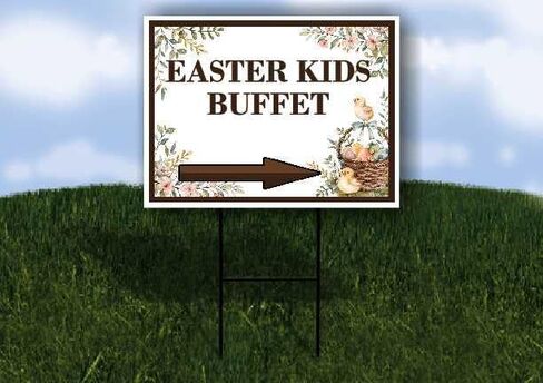 Easter Kids Buffet Easter Spring Vintage Chicks Eggs Basket Brown Up Arrows A-Frame Single Sided 23x23 in. sign in Kuwait