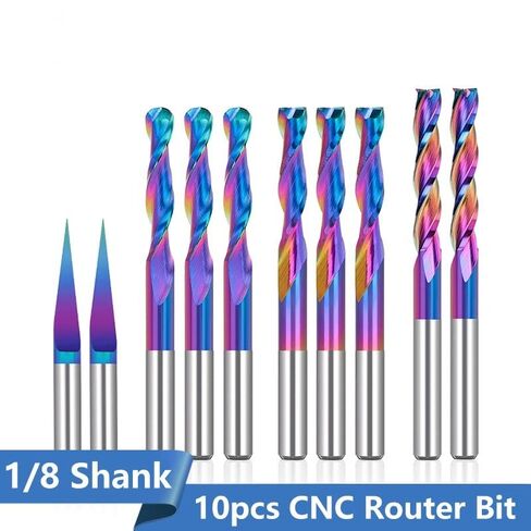 10 قطع cnc دوامة راوتر بت مجموعة 1/8 شانك الثلاثي لقم النقش كربيد قاطعة المطحنة الكرة الأنف نهاية مطحنة مسطحة القاع النقش بت للخشب البلاستيك in Saudi Arabia