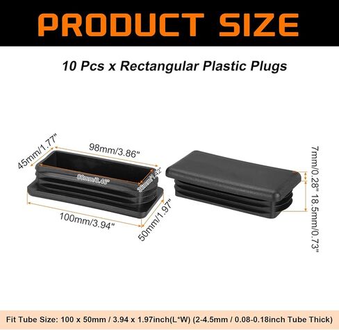 uxcell 10 Pcs Plastic Hole Plugs, 3.94"x1.97"(100x50mm) Rectangular Ribbed Tubing End Caps Fit 2-4.5mm Tube Thick, Furniture Leg Inserts for Metal Tubing Chair Table Legs in Saudi Arabia