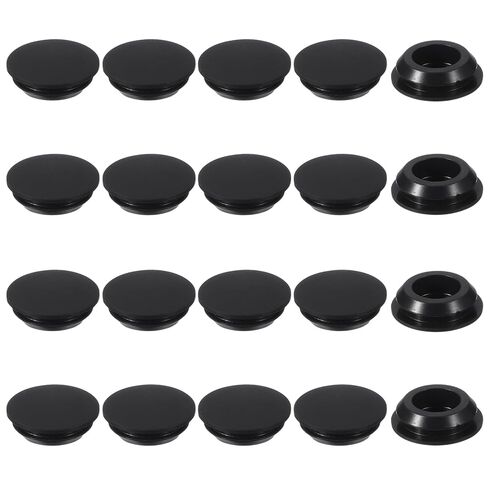 سدادات مطاطية، سدادات ثقب السيليكون، سدادات مطاطية من النوع T، أغطية نهاية قفل مقاومة للماء - مناسبة لـ (فتحات مستديرة 17-18 مم/المطبخ/الأثاث) 17 مم و20 عبوة باللون الأسود in Kuwait