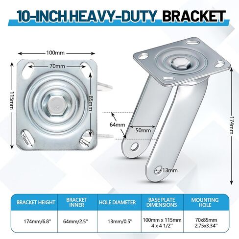 2 Pack 10 Heavy-Duty Swivel Pneumatic Caster Rig Swivel Caster Fork Yoke Frame Tolerable 1760lbs Anti-Corrosion Reinforced Base Plate & Ball Race for Industrial Trolleys Trailers(Only Rig) in Saudi Arabia