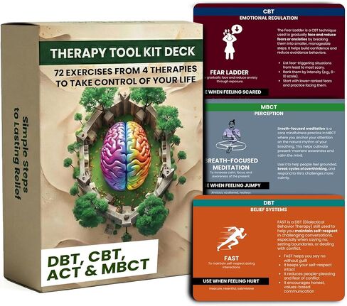 Therapy Cards for Adults & Teens: 4-in-1 DBT, CBT, ACT & MBCT Deck – Coping Skills Flashcards for Anxiety, Trauma & Stress Relief – Dialectical Behavior Therapy Tools for Therapists & Self Care in Kuwait