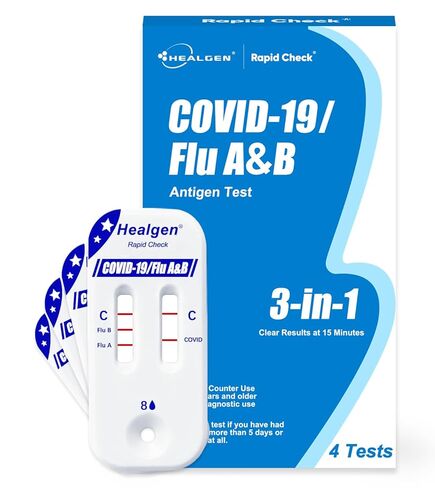 Healgen Rapid Check COVID-19, Flu A&B Antigen Test Kit, The First FDA Authorized OTC 3-in-1 Flu & COVID Home Test, Easy to Read Dual Windows, Results in 15 Mins, 18-Month Shelf Life, 4 Test in Saudi Arabia