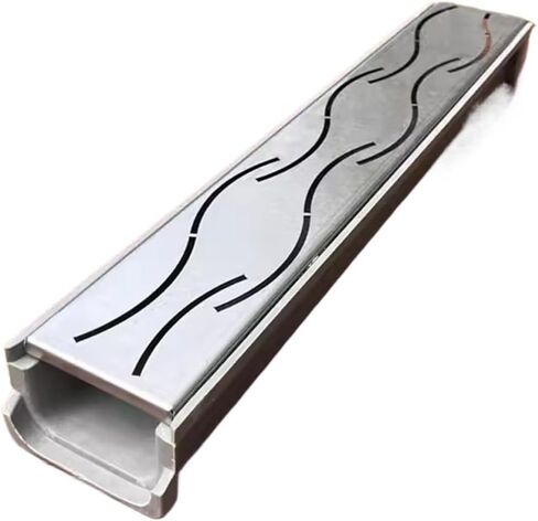 قطعة واحدة من نظام صرف خندق نحيف متين للحديقة والفناء والفناء والمرآب - طقم من الفولاذ المقاوم للصدأ والراتنج (60 سم × 10 سم × 6 سم) in Kuwait