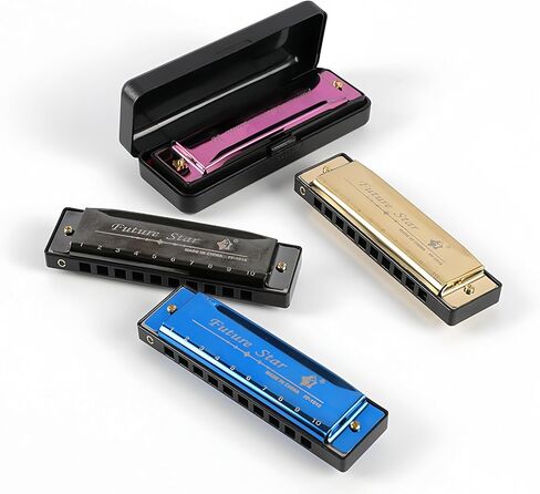 10 Hole Harmonica with gift case, C Key Blues Mouth Organ Musical Instrument for Beginners, Professional, Teenagers and Adults - Black in Saudi Arabia