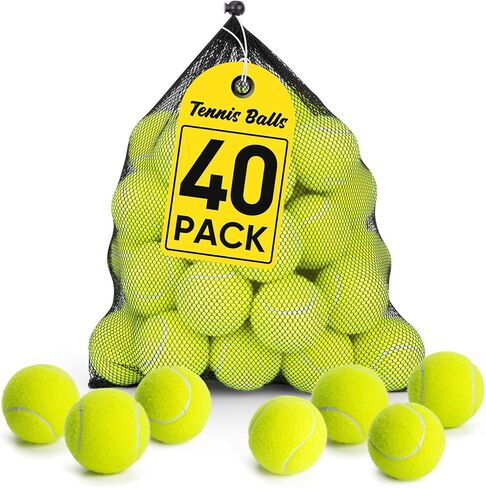 Treeroot 40 Pack Tennis Balls, High Elasticity Tennis Balls Bulk, Comes with a Portable Mesh Bag, Tennis Ball for Dogs, Suitable for Beginner Training Ball, Durable & Bounce in Kuwait