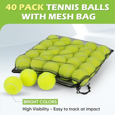 Treeroot 40 Pack Tennis Balls, High Elasticity Tennis Balls Bulk, Comes with a Portable Mesh Bag, Tennis Ball for Dogs, Suitable for Beginner Training Ball, Durable & Bounce in Kuwait