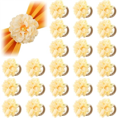 24 Pcs Flower Napkin Rings Daisy Flower Handcraft Floral Napkin Holder Rings for Wedding, Holiday Banquet, Luncheons, Birthday Party Dining Table Decor in Kuwait