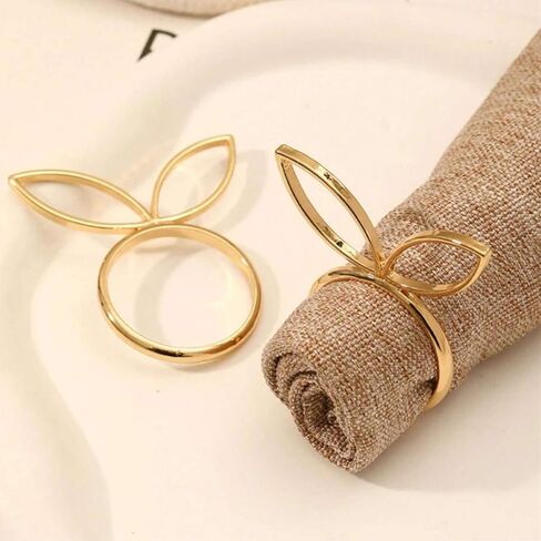 8 Pcs Easter Bunny Napkin Rings Gold Rabbit Ear Easter Napkin Holder Buckles Spring Party Dinner Table Decoration in Saudi Arabia