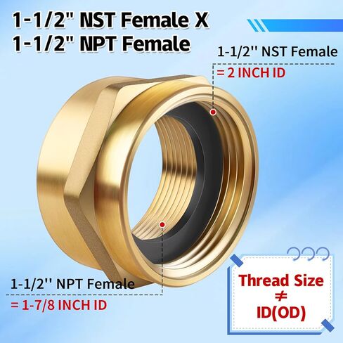 Fire Hydrant Hex Nipple Adapter, 1-1/2" NST NH Female to 1-1/2" NPT Female Brass Fire Hose to Pipe Fitting for Firefighting Pump, Standpipe & Industrial Water Systems in Kuwait