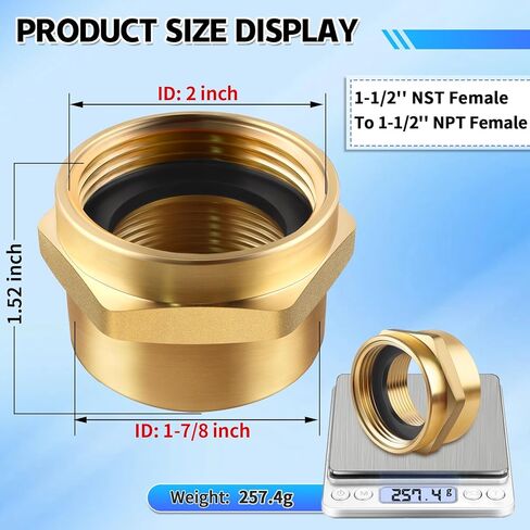 Fire Hydrant Hex Nipple Adapter, 1-1/2" NST NH Female to 1-1/2" NPT Female Brass Fire Hose to Pipe Fitting for Firefighting Pump, Standpipe & Industrial Water Systems in Kuwait